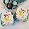 Personalisierte Löffeleier 'Frohe Ostern' mit Name im Karton | 4 gefüllte Schokoeier mit Huhn-Motiv