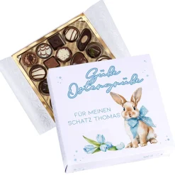 Personalisierte Lindt Pralinen 'Süße Ostergrüße' mit Wunschtext im Osterdesign - Hase mit Schleife