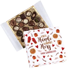 Personalisierte Lindt Pralinen zu Weihnachten mit Motiv 'Kalte Hände, warmes Herz' & Wunschtext