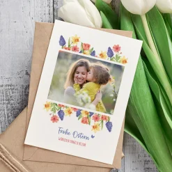 Personalisierte Osterkarte mit Foto & Wunschtext | Grußkarte zu Ostern mit Blumenmotiv Aquarell-Stil