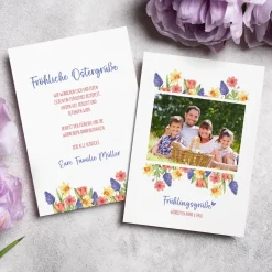 Personalisierte Osterkarte mit Foto & Wunschtext | Grußkarte zu Ostern mit Blumenmotiv Aquarell-Stil