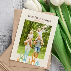 Personalisierte Osterkarte mit Foto & Wunschtext | Grußkarte mit Hasenmotiv beidseitig bedruckt