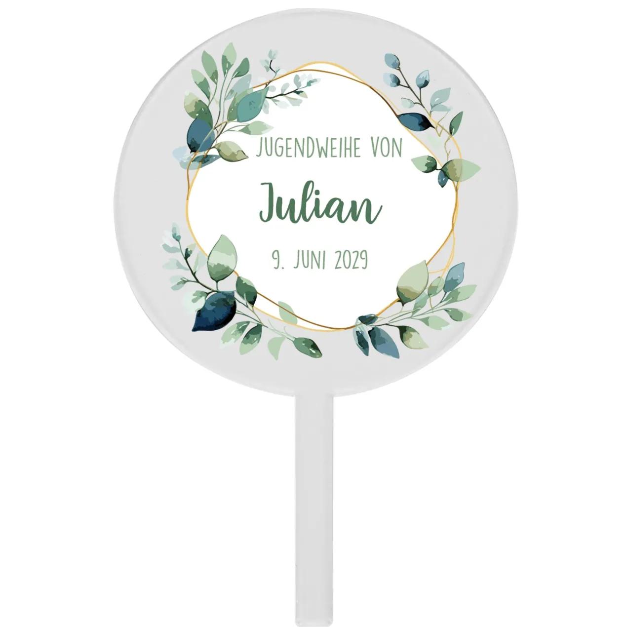 Personalisierter Acryl Tortentopper mit Anlass, Name & Datum für Jugendweihe & andere festliche Anlässe