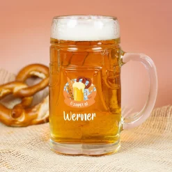 Personalisierter Bierkrug im Lederhosen Design mit bayerischem Festmotiv | Bierglas mit Name 0,5l