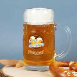 Personalisierter Bierkrug im Lederhosen Design | Oans, zwoa, gsuffa! Bierglas mit Name 0,5l