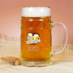 Personalisierter Bierkrug im Lederhosen Design | Oans, zwoa, gsuffa! Bierglas mit Name 0,5l