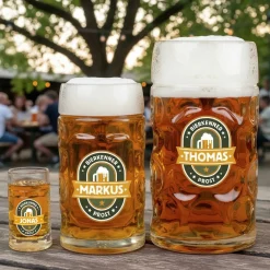 Personalisierter Bierseidel für Bierkenner mit Name | Bierkrug & Schnapsglas in 3 Größen