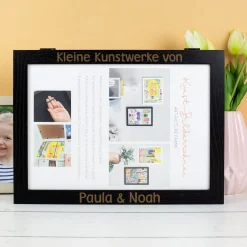Personalisierter Bilderrahmen Schwarz mit Aufbewahrungsfach DIN A4 | Kinderbilder Rahmen als Geschenk
