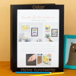 Personalisierter Bilderrahmen Schwarz mit Aufbewahrungsfach DIN A4 | Kinderbilder Rahmen als Geschenk