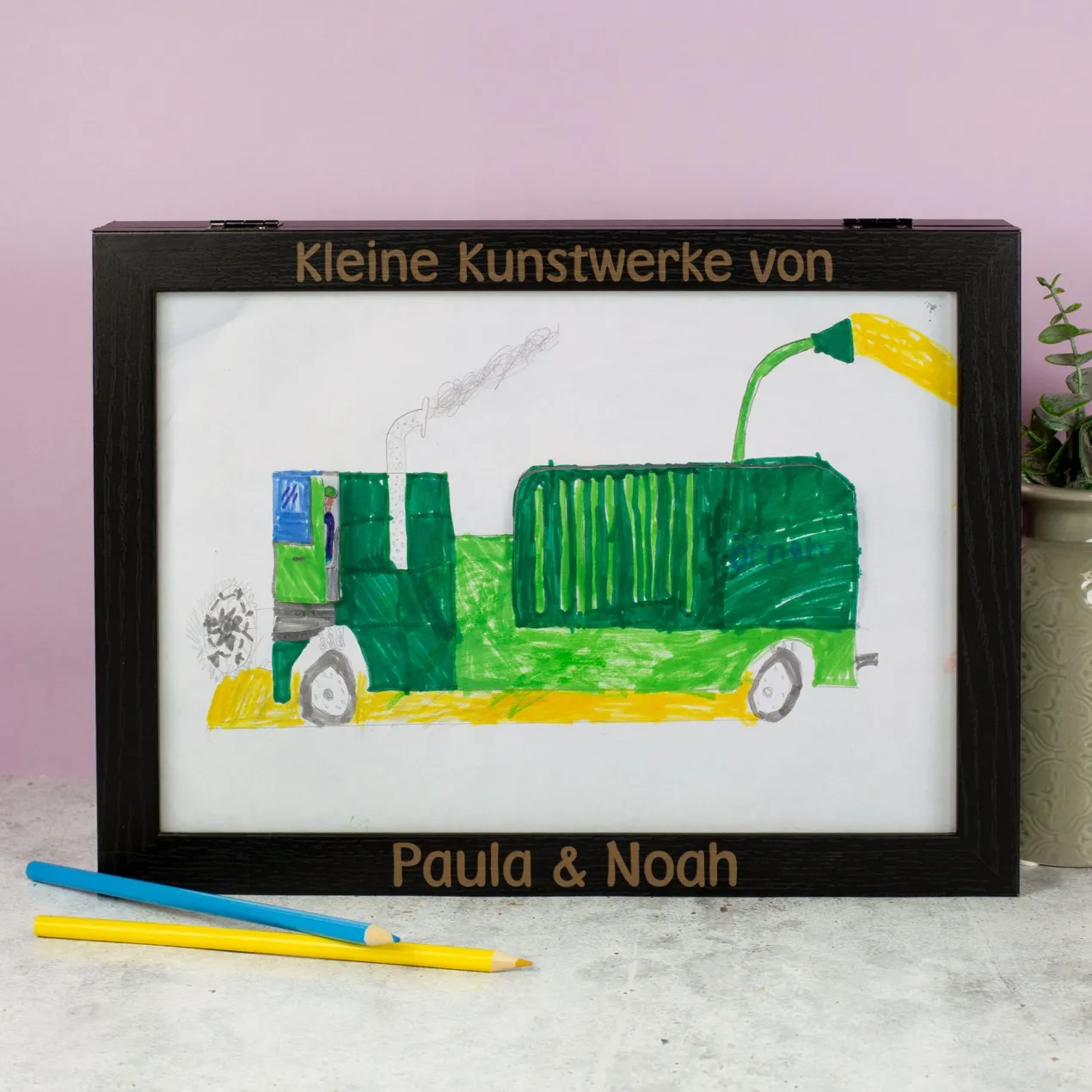 Personalisierter Bilderrahmen Schwarz mit Aufbewahrungsfach DIN A4 | Kinderbilder Rahmen als Geschenk