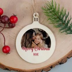Personalisierter Christbaumanhänger mit Foto und Wunschtext | Weihnachtsanhänger aus Holz