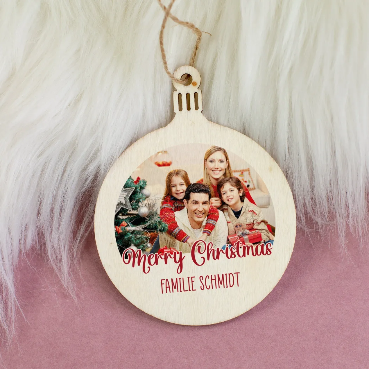 Personalisierter Christbaumanhänger mit Foto und Wunschtext | Weihnachtsanhänger aus Holz
