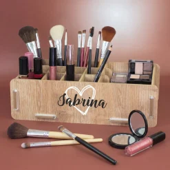 Personalisierter clipfritz Make up Organizer aus Holz | Kosmetik Aufbewahrung mit Name