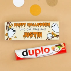 Personalisierter duplo Riegel als Geschenk zu Halloween | Schokoriegel mit Name 'Happy Halloween'