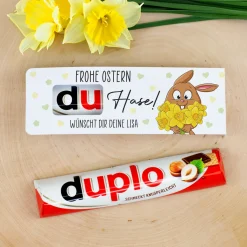 Personalisierter duplo Riegel zu Ostern mit Hase & Wunschtext | Frohe Ostern du Hase Schokoriegel