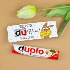 Personalisierter duplo Riegel zu Ostern mit Hase & Wunschtext | Frohe Ostern du Hase Schokoriegel