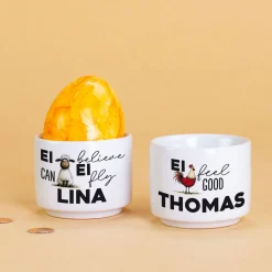 Personalisierter Eierbecher aus Keramik zu Ostern mit Name | Lustige Ei-Sprüche mit Tiermotiven