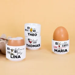 Personalisierter Eierbecher aus Keramik zu Ostern mit Name | Lustige Ei-Sprüche mit Tiermotiven
