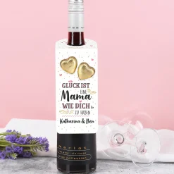 Personalisierter Flaschenanhänger mit Lindt Schokoherzen zum Muttertag | 2 Größen
