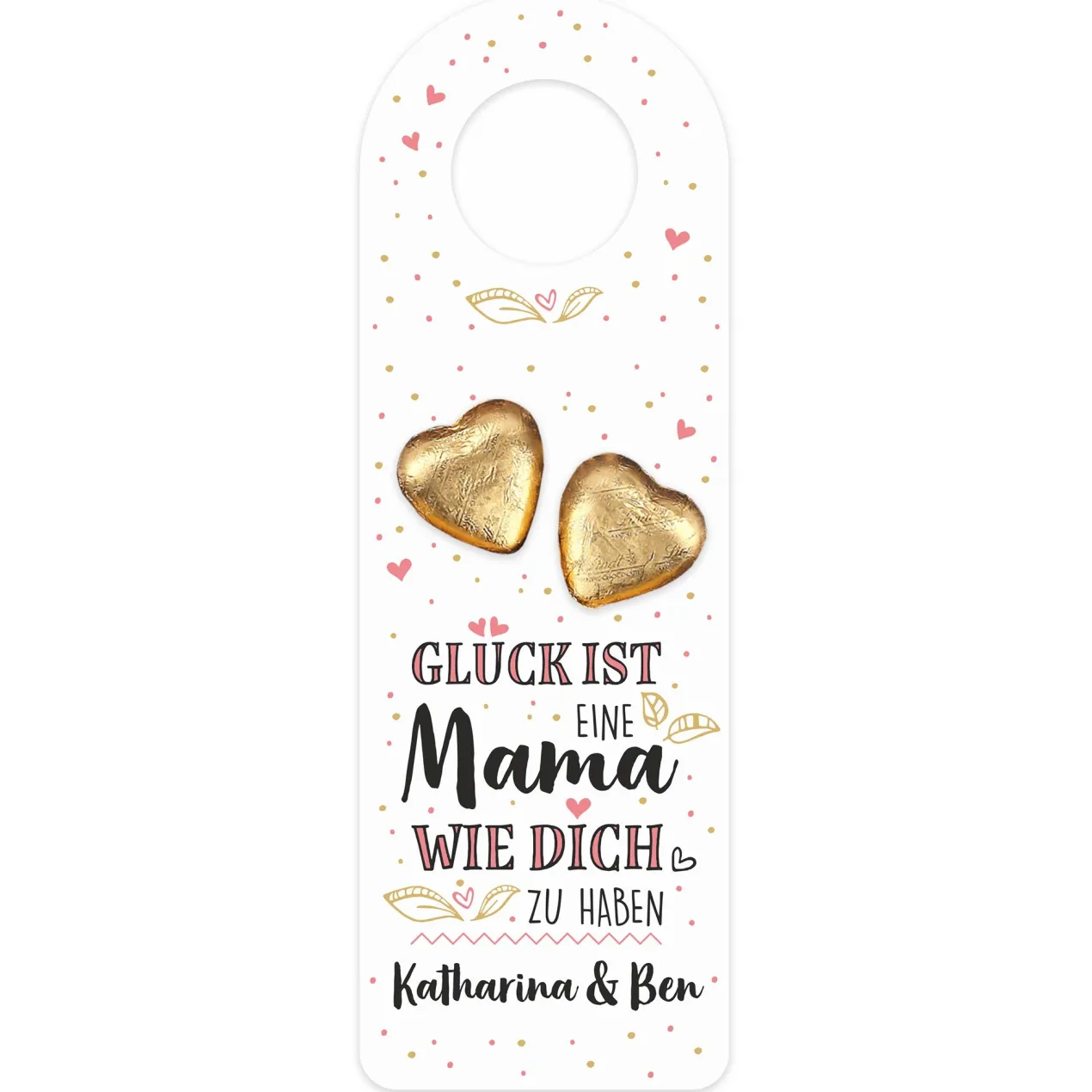 Personalisierter Flaschenanhänger mit Lindt Schokoherzen zum Muttertag | 2 Größen