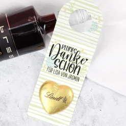 Personalisierter Flaschenanhänger mit Lindt Schokoladenherz in 2 Größen | Kleines Dankeschön