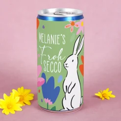 Personalisierter Frohsecco mit Name zu Ostern | 200 ml Secco in Dose mit Hasen- & Blumenmotiv