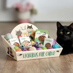 Personalisierter Geschenkkorb für Katzen & Tierbesitzer mit Wunschtext | Geschenkverpackung in 2 Größen