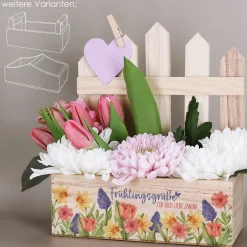 Personalisierter Geschenkkorb & Pflanzkiste 'Frühlingsgrüße' aus Holz mit Wunschtext | 3 Varianten