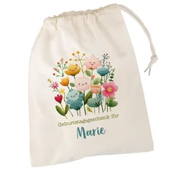 Personalisierter Geschenksack mit Blumen Motiv & Kordelzug | 100 % Baumwolle | 3 Größen