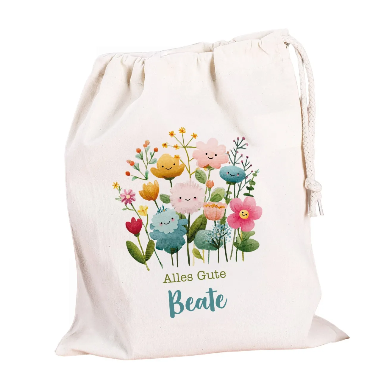 Personalisierter Geschenksack mit Blumen Motiv & Kordelzug | 100 % Baumwolle | 3 Größen