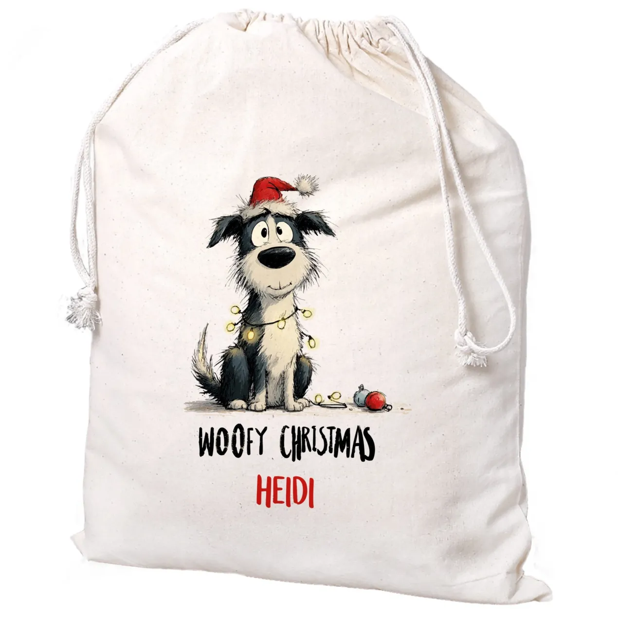 Personalisierter Geschenksack zu Weihnachten mit Name | 3 Größen | Hunde-Motiv