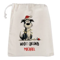 Personalisierter Geschenksack zu Weihnachten mit Name | 3 Größen | Hunde-Motiv