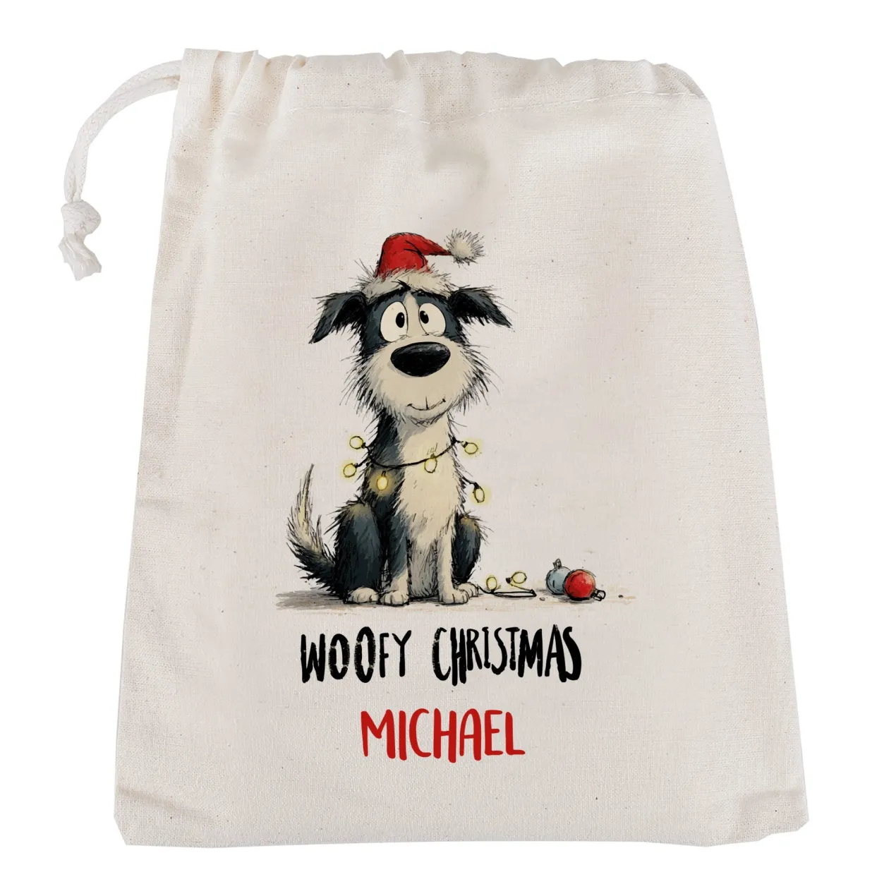 Personalisierter Geschenksack zu Weihnachten mit Name | 3 Größen | Hunde-Motiv
