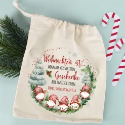 Personalisierter Geschenksack zu Weihnachten mit Wichtelmotiv | Geschenkverpackung in 3 Größen