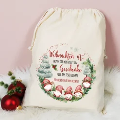 Personalisierter Geschenksack zu Weihnachten mit Wichtelmotiv | Geschenkverpackung in 3 Größen