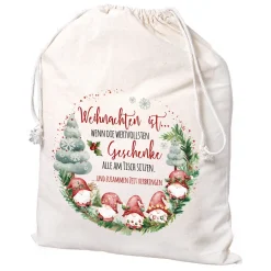 Personalisierter Geschenksack zu Weihnachten mit Wichtelmotiv | Geschenkverpackung in 3 Größen