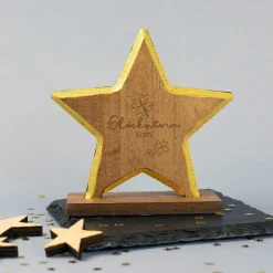 Personalisierter Glücksstern aus Holz mit Gravur | Dekostern mit Goldrand als Geschenk