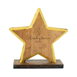 Personalisierter Glücksstern aus Holz mit Gravur | Dekostern mit Goldrand als Geschenk