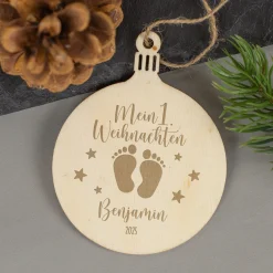 Personalisierter Holzanhänger - Mein 1. Weihnachten | Weihnachtsbaumschmuck & Geschenkanhänger