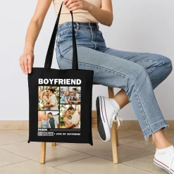 Personalisierter Jutebeutel mit Fotos und Wunschtext in Schwarz