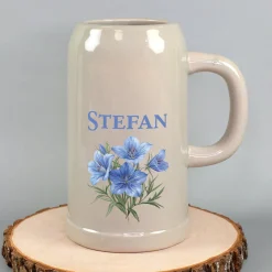 Personalisierter Keramik Bierkrug 'Enzian' mit Name | Steingut Bierglas 0,5 oder 1 Liter