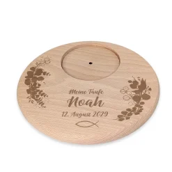 Personalisierter Kerzenteller aus Holz zur Taufe, Kommunion, Konfirmation oder Firmung | Fischmotiv