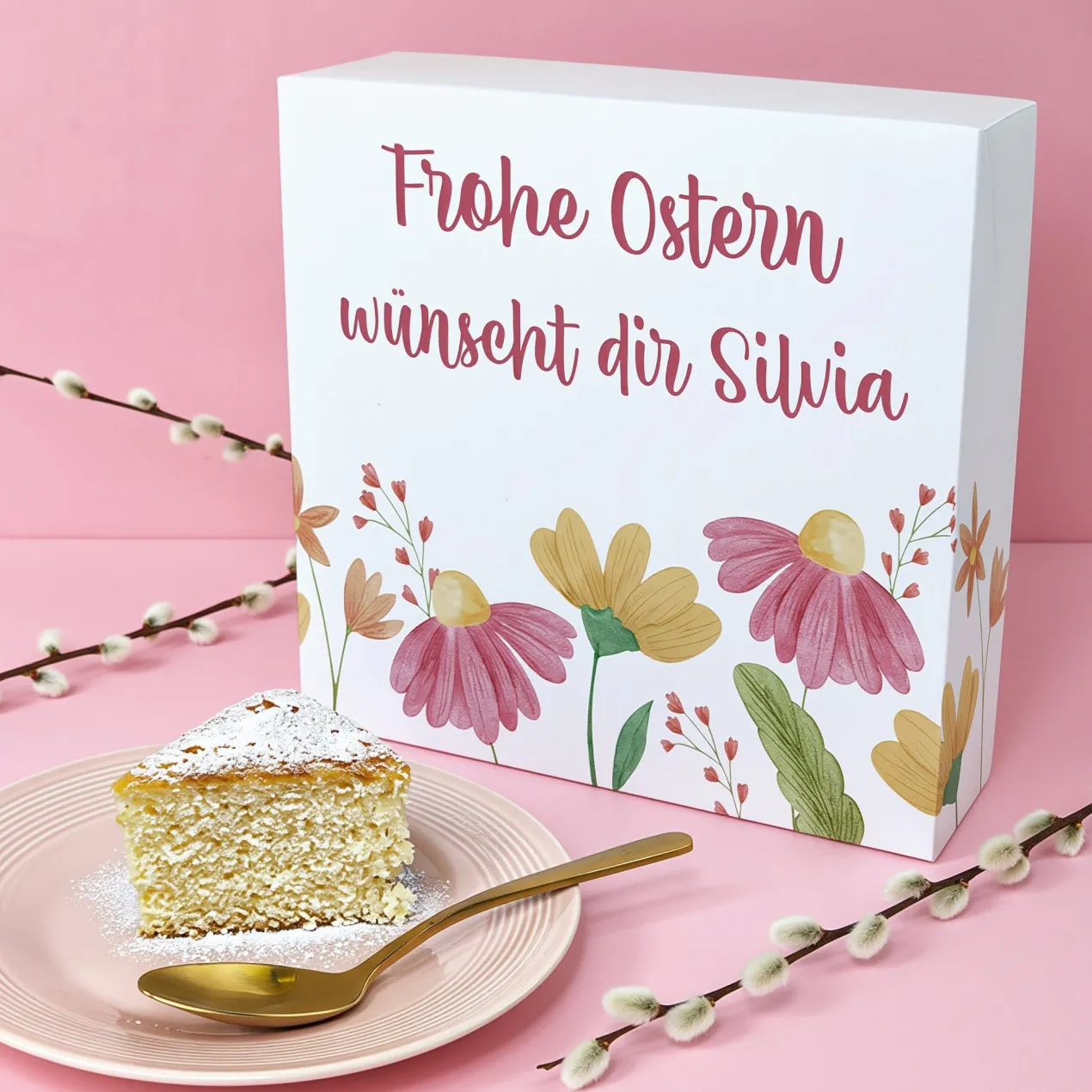 Personalisierter Kuchen mit Wunschtext & Blumenmotiv | Geschenk für Geburtstag, Ostern & Muttertag