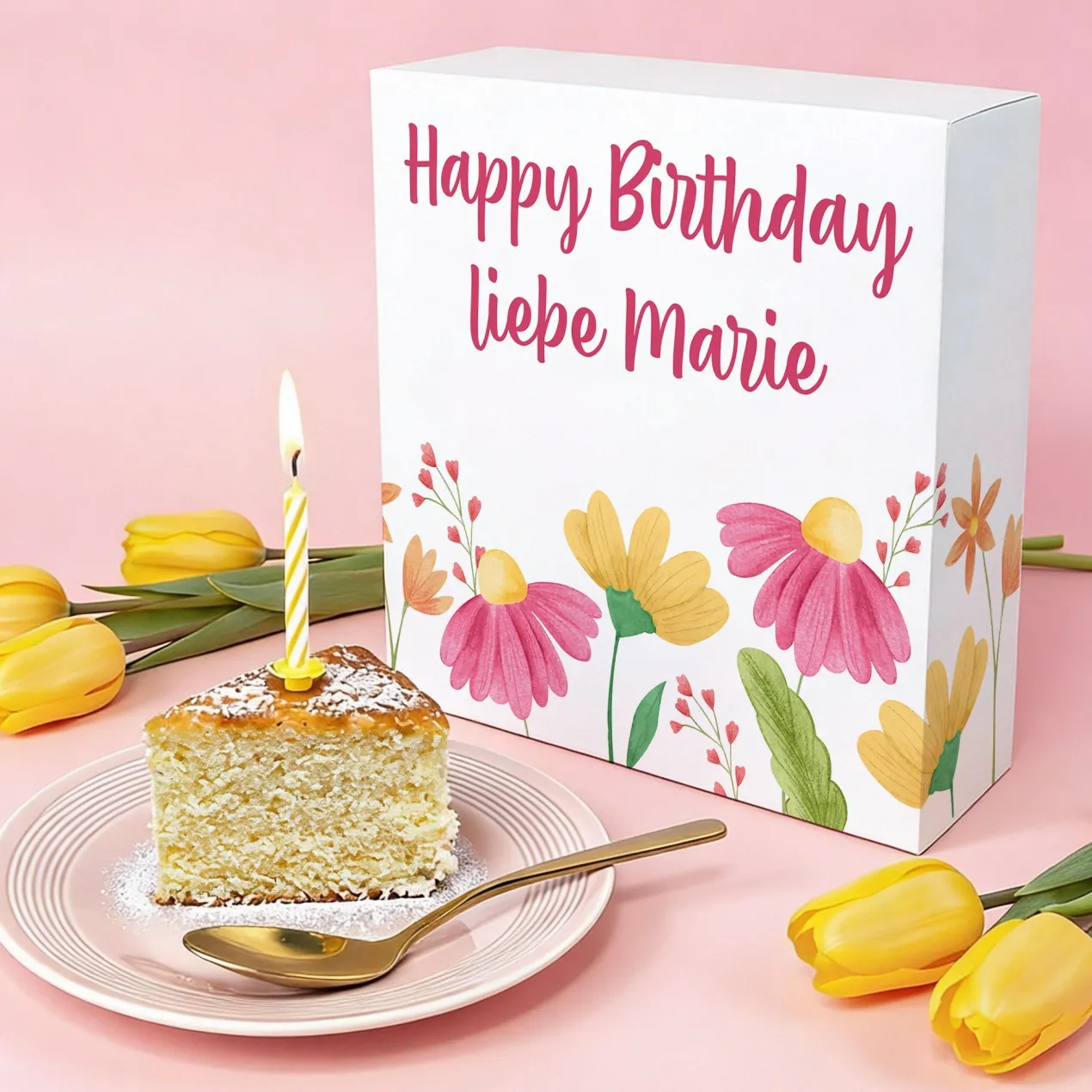 Personalisierter Kuchen mit Wunschtext & Blumenmotiv | Geschenk für Geburtstag, Ostern & Muttertag