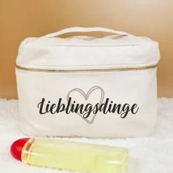 Personalisierter Kulturbeutel mit Name & Herz | Kosmetiktasche aus Baumwolle als Geschenk