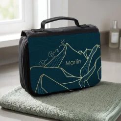 Personalisierter Kulturbeutel mit Berge Motiv | Waschtasche zum Aufhängen für Bergsteiger