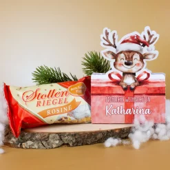 Personalisierter Mini-Stollen mit Geschenkverpackung | 80g | Rentier-Motiv