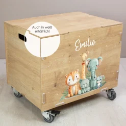 Personalisierte Rollbox aus Holz - Tierfreunde auf Safari - von clipfritz | Spielzeugkiste mit Name