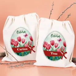 Personalisierter Osterbeutel mit Name & Tulpenmotiv aus Baumwolle