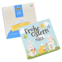Personalisierter Osterkuchen mit Name in Geschenkbox - Frohe Ostern | Zitrone, Vanille oder Schoko
